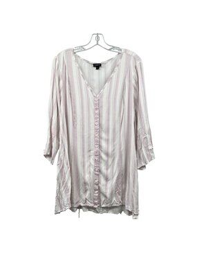 Torrid Striped Top 3/4 Sleeve Button White/Mauve Womens Size 4X